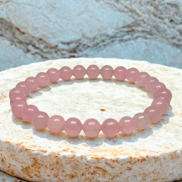 Rose Quartz Crystal Beaded Stretchy Bracelet - 6mm Crystal Jewelry, Petite Size - Picture 1 of 11